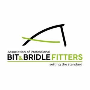 Logo of Association of Professional Bit and Bridle Fitters. Black simple outline of horses head, with green reins